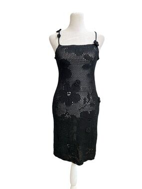 NWT WILD FABLE Women's size Small Black Open Crochet Floral Bodycon Dress